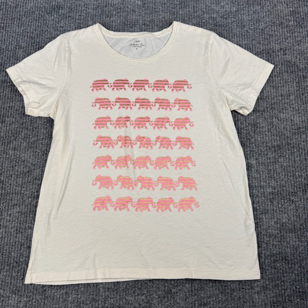 J Crew Collector Tee Womens XL Ivory Pink Gold Elephant Graphic Cotton T Shirt
